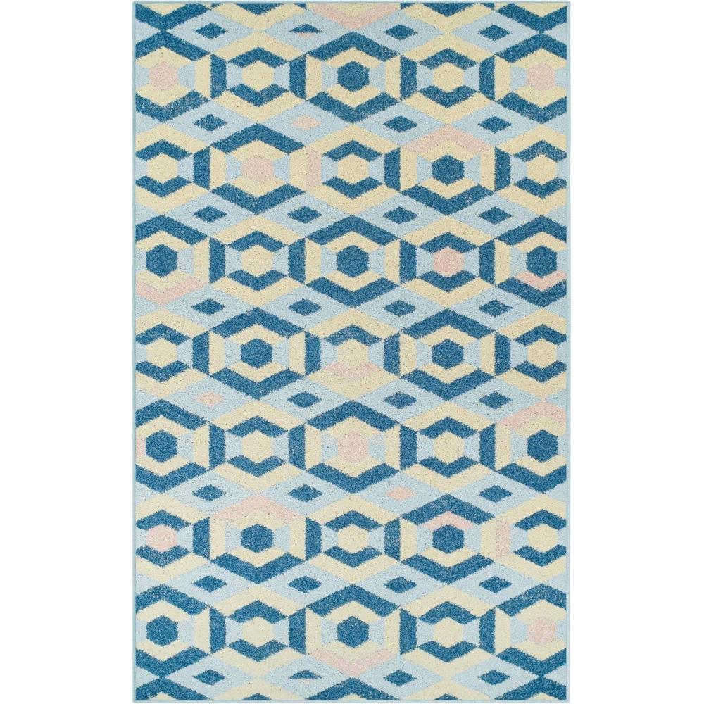 imageSuperior Indoor Runner Area Rug with Jute Backing Perfect for Home Entry Hallway Office Kitchen Dorm Hardwood Floors Bedroom Room Border Collection  2ft x 3ft BORDERMulticolorPolygonbaby Blue