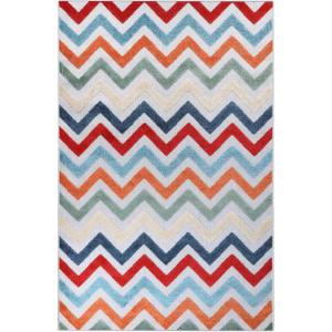 Superior Indoor Outdoor Area Rug, Perfect for Patio, Poolside, Backyard, Mudroom, Washable Easy Clean Zig-Zag Chevron Collection, 5’6″x8′, Multicolor