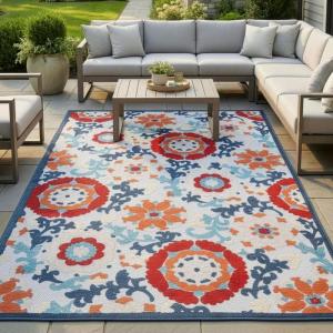 Superior Indoor Outdoor Area Rug, Perfect for Patio, Poolside, Backyard, Porch, Easy Clean Washable, Ideal for High Traffic Areas, Non Skid, Floral Design Petunia Collection, 8’x10′, Multicolor
