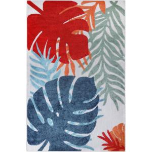 Superior Indoor Outdoor Area Rug, Perfect for Patio, Poolside, Backyard, Porch, Easy Clean Washable, Non Skid, Oversized Tropical Leaves, Waikiki Collection, 5’6″x8′, Multicolor