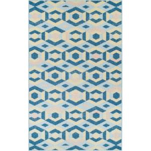 Superior Indoor Runner Area Rug with Jute Backing, Perfect for Home Entry, Hallway, Office, Kitchen, Dorm, Hardwood Floors, Bedroom Room, Border Collection – 2ft x 3ft, BORDER-Multicolor(Polygon-baby Blue)