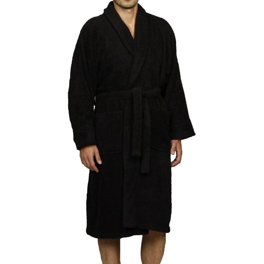 imageCotton Unisex Terry Robe Soft And Absorbent Robes For Men And Women Bathroom AccessoriesBlack