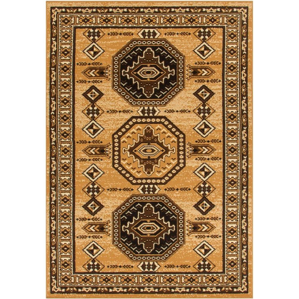 imageSuperior Indoor Area Rug Jute Backing Modern Plush Rugs for Entryway Living Room Kitchen Floors Bedroom Hallway Office Floor Cover Geometric Medallion Rugs Takeo Collection 4 x 6 Caramel