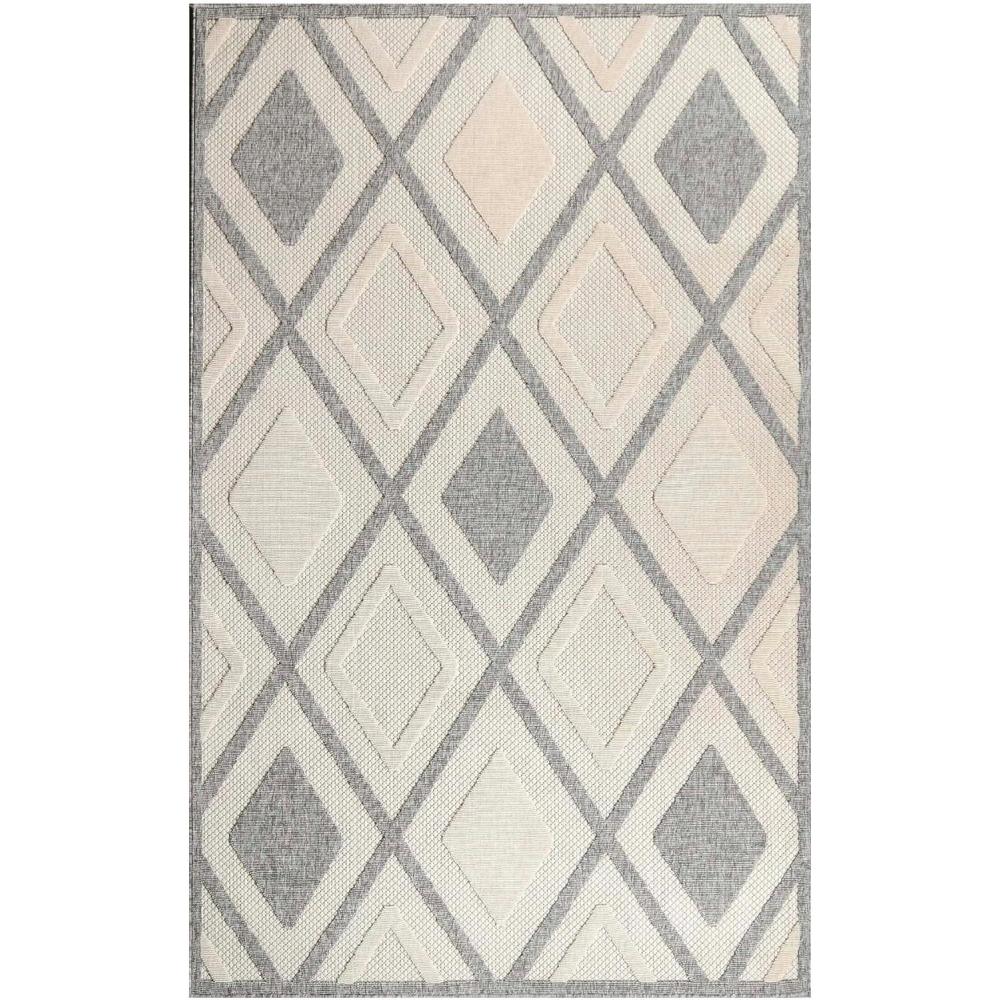 imageSuperior Indoor Outdoor Area Rug Perfect for Patio Backyard Mudroom Easy Clean Washable High Traffic Modern Geometric Diamond Design Daelyn Collection 4x6 Grey
