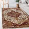 Superior Indoor Area Rug, Jute Backing, Plush Medallion Rugs for Dining, Family, Kitchen, Office Floor, Traditional Home Decor, Abena Collection, 5′ x 8′, Cream/Rust
