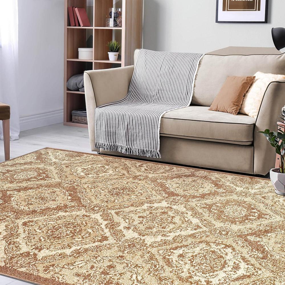 imageSUPERIOR Indoor Large Area Rug with Jute Backing Perfect for Hardwood Floors Bedroom Living Room Office Dorm Kitchen Entryway Sophisticated Luxurious Decor Hayden Collection 5 x 8 Brown
