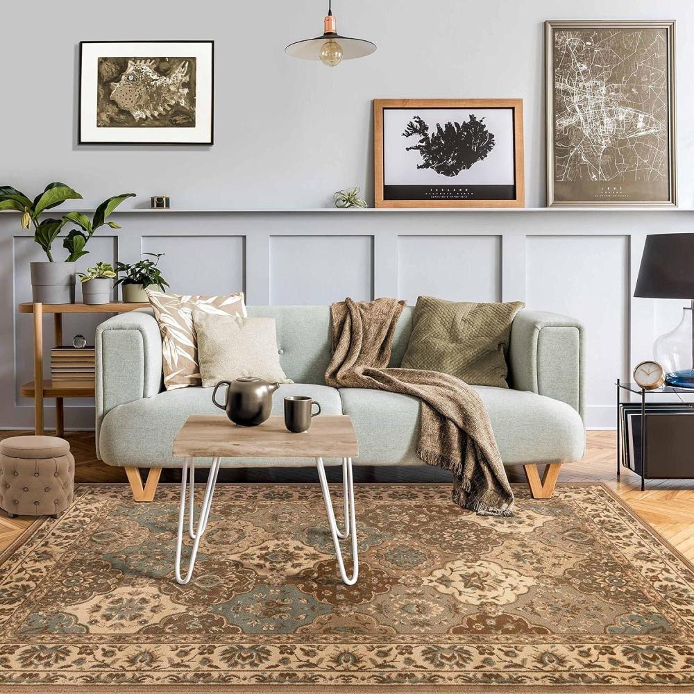 imageSuperior Indoor Area Rug Jute Backing Oriental Plush Rugs for Entryway Living Room Kitchen Floors Bedroom Hallway Office Floor Cover Floral Medallion Rugs Palmyra Collection 5 x 8 Beige