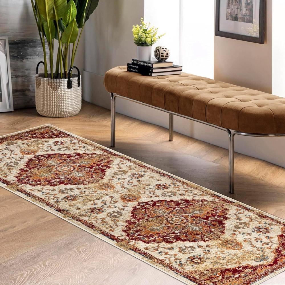 imageSuperior Indoor Large Area Rug Traditional Medallion Jute Backed Rugs for Home Entryway Bedroom Office Kitchen Dorm Hardwood Floor Living Room Abena Collection 5 x 8 BlueCreamMulti Color