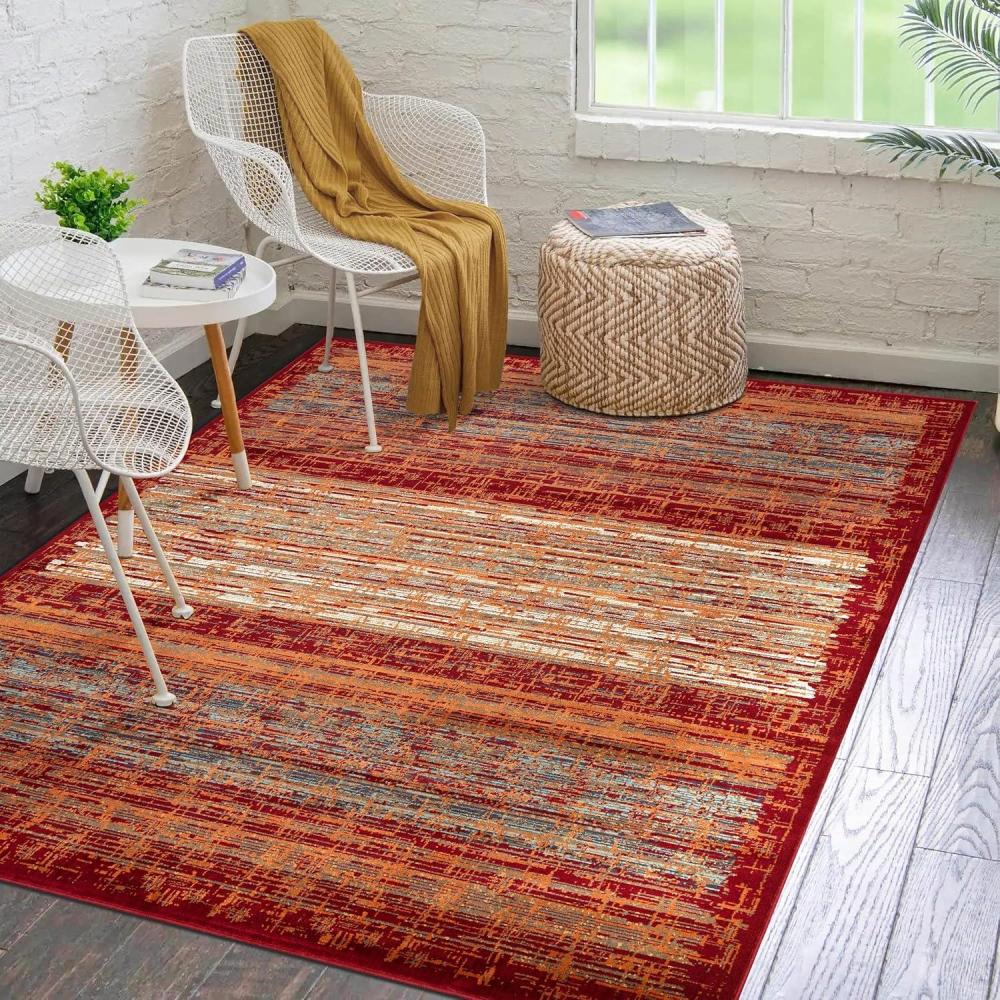 imageSuperior Indoor Large Area Rug Traditional Medallion Jute Backed Rugs for Home Entryway Bedroom Office Kitchen Dorm Hardwood Floor Living Room Abena Collection 5 x 8 BlueCreamRed