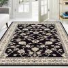 Superior Indoor Area Rug, Jute Backing, Traditional Rugs for Entry, Kitchen Floors, Plush Floor Cover, Floral Scroll Border Rugs, Kingfield Collection, 5′ x 8′, Black