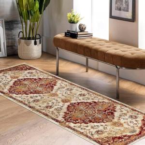 Superior Indoor Large Area Rug, Traditional Medallion, Jute Backed Rugs for Home, Entryway, Bedroom, Office, Kitchen, Dorm, Hardwood Floor, Living Room, Abena Collection, 5′ x 8′, Blue-Cream(Multi Color)
