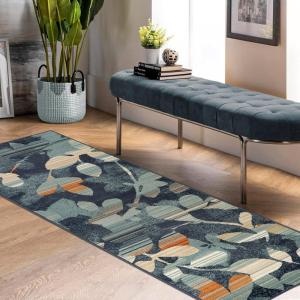 Superior Indoor Large Area Rug, Traditional Medallion, Jute Backed Rugs for Home, Entryway, Bedroom, Office, Kitchen, Dorm, Hardwood Floor, Living Room, Abena Collection, 5′ x 8′, Blue-Cream(Blue)