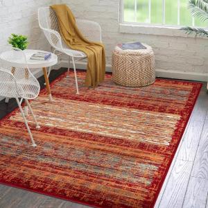 Superior Indoor Large Area Rug, Traditional Medallion, Jute Backed Rugs for Home, Entryway, Bedroom, Office, Kitchen, Dorm, Hardwood Floor, Living Room, Abena Collection, 5′ x 8′, Blue-Cream(Red)