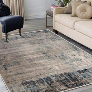 Superior Indoor Large Area Rug, Traditional Medallion, Jute Backed Rugs for Home, Entryway, Bedroom, Office, Kitchen, Dorm, Hardwood Floor, Living Room, Abena Collection, 5′ x 8′, Blue-Cream(Grey Blue)