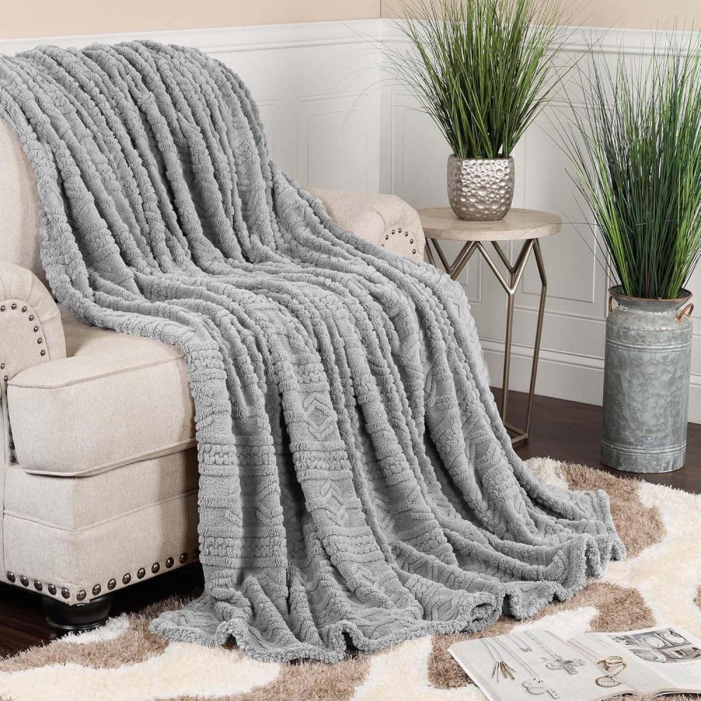 imageSuperior Fleece Boho Jacquard Blanket Decorative Blankets for Bedroom Sofa Fuzzy Plush Fluffy Soft Cute Room Decor Beautiful Cover Comfort Essentials Arctic Collection King Navy BluePlatinum