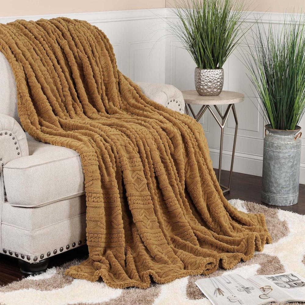 imageSuperior Fleece Boho Jacquard Blanket Decorative Blankets for Bedroom Sofa Fuzzy Plush Fluffy Soft Cute Room Decor Beautiful Cover Comfort Essentials Arctic Collection King Navy BlueCamel