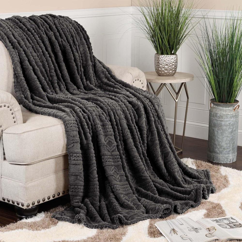 imageSuperior Fleece Boho Jacquard Blanket Decorative Blankets for Bedroom Sofa Fuzzy Plush Fluffy Soft Cute Room Decor Beautiful Cover Comfort Essentials Arctic Collection King Navy BlueCharcoal