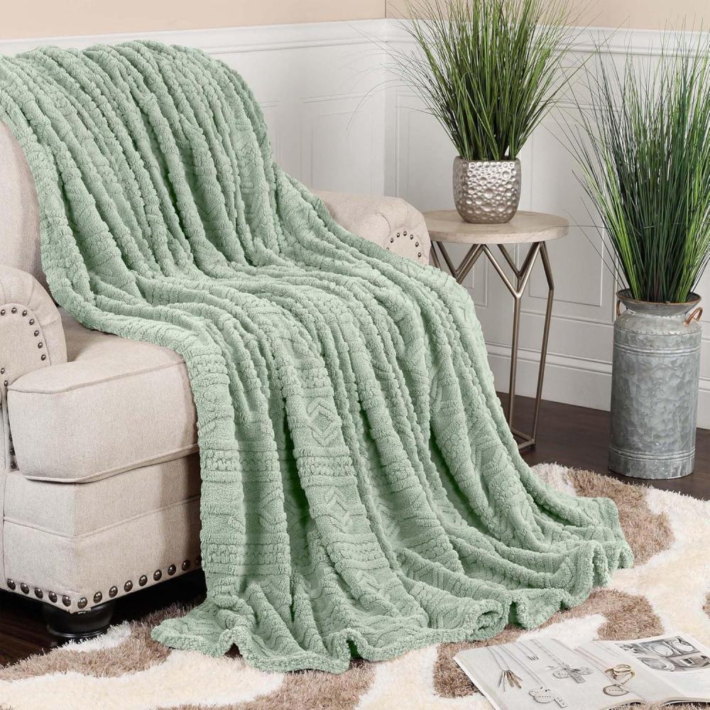 imageSuperior Fleece Boho Jacquard Blanket Decorative Blankets for Bedroom Sofa Fuzzy Plush Fluffy Soft Cute Room Decor Beautiful Cover Comfort Essentials Arctic Collection King Navy BlueSea Foam