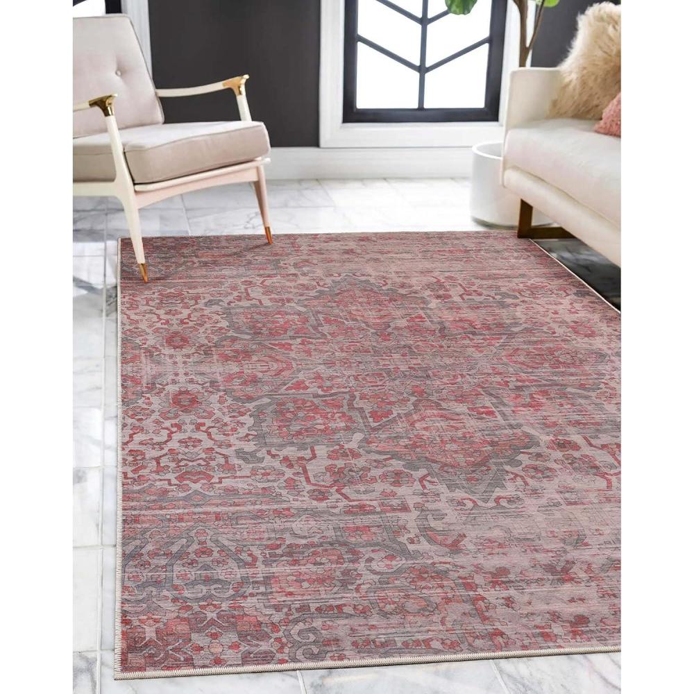 imageSuperior Medallion Washable Rug NonSkid Backing Pet amp Kid Friendly Easy Care NonSlip Rugs for Entry Living Room Kitchen Bedroom Low Pile Area Rug Manakin Collection 6 x 9 Teal