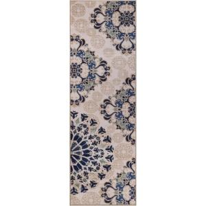 SUPERIOR Indoor Non-Slip Area Rug, Damask Medallion, Floor Decor, Bohemian Rug for Living Room, Bedroom, Office, Kitchen, Dining, Washable Rugs, Foam Back, Thalia Collection, 8′ x 10′, Cream(Cream)