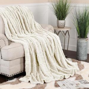 Superior Fleece Boho Jacquard Blanket, Decorative Blankets for Bedroom, Sofa, Fuzzy, Plush, Fluffy, Soft, Cute Room Decor, Beautiful Cover, Comfort Essentials, Arctic Collection, King, Navy Blue(Ivory)