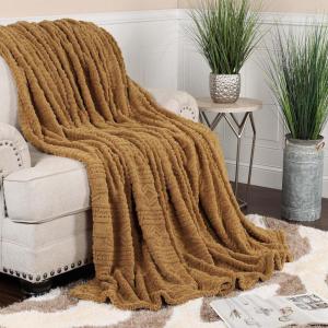 Superior Fleece Boho Jacquard Blanket, Decorative Blankets for Bedroom, Sofa, Fuzzy, Plush, Fluffy, Soft, Cute Room Decor, Beautiful Cover, Comfort Essentials, Arctic Collection, King, Navy Blue(Camel)