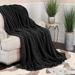 Superior Fleece Boho Jacquard Blanket, Decorative Blankets for Bedroom, Sofa, Fuzzy, Plush, Fluffy, Soft, Cute Room Decor, Beautiful Cover, Comfort Essentials, Arctic Collection, King, Navy Blue(Black)