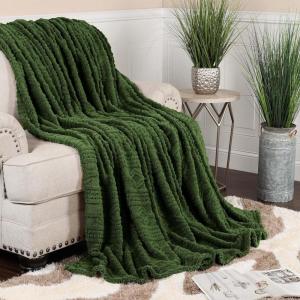 Superior Fleece Boho Jacquard Blanket, Decorative Blankets for Bedroom, Sofa, Fuzzy, Plush, Fluffy, Soft, Cute Room Decor, Beautiful Cover, Comfort Essentials, Arctic Collection, King, Navy Blue(Green)