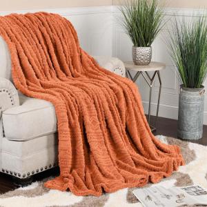 Superior Fleece Boho Jacquard Blanket, Decorative Blankets for Bedroom, Sofa, Fuzzy, Plush, Fluffy, Soft, Cute Room Decor, Beautiful Cover, Comfort Essentials, Arctic Collection, King, Navy Blue(Dusty Orange)