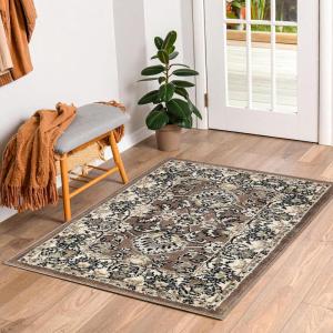 Superior Indoor Area Rug, Jute Backing, Plush Floral Rugs for Entryway, Living Room, Kitchen Floors, Bedroom, Office Floor Cover, Floral Medallion Rugs, Lille Collection, 3′ x 5′, Brown