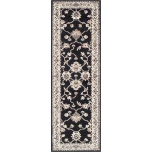 Superior Indoor Runner Rug, Jute Backing, Traditional Rugs for Hallway, Kitchen Floors, Plush Floor Cover, Floral Scroll Border Rugs, Kingfield Collection, 2′ 7″ x 8′, Black