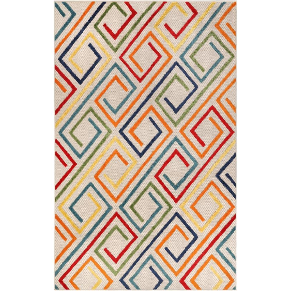 imageSuperior Indoor Outdoor Area Rug Perfect for Patio Living Room Porch Garden Easy Cleaning High Traffic Non Shedding Modern Geometric Ares Collection 52x72 Cream