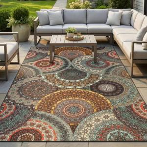 Superior Indoor Outdoor Area Rug, Non-Skid Backing, Easy Clean Washable Rug for Patio, Backyard, Porch, Ideal for High Traffic, Evaline Collection, 5’x8′, Black