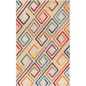 Superior Indoor Outdoor Area Rug Perfect for Patio, Living Room Porch Garden Easy Cleaning High Traffic Non Shedding Modern Geometric Ares Collection, 3’x5′, Cream