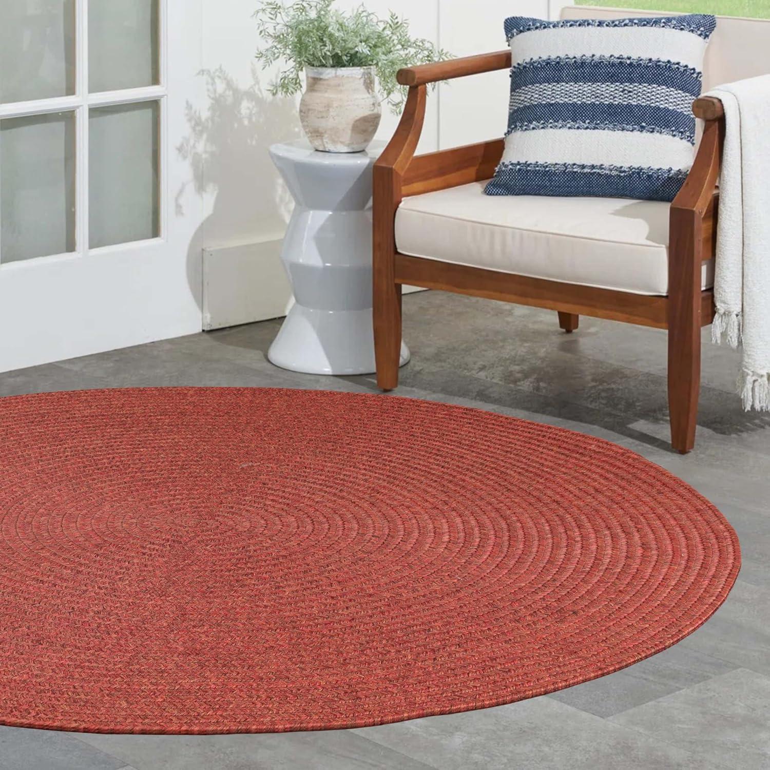 imageSuperior IndoorOutdoor Area Rug Reversible Braided Floor Decor for Living Room Kitchen Patio Front Porch Modern Boho Farmhouse Rugs Hardwood Bedroom Accessories 6 Round BrickBrick