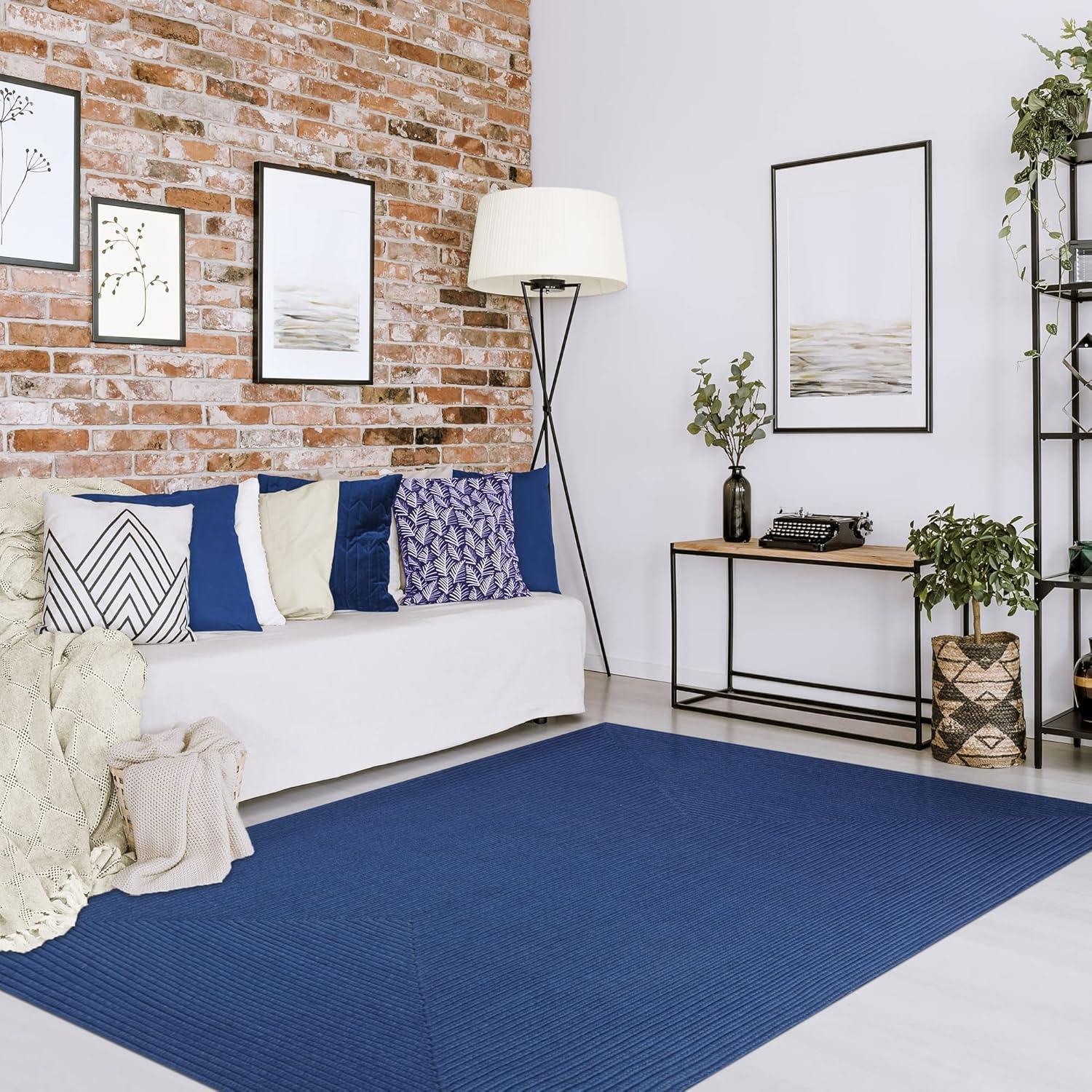 imageSuperior IndoorOutdoor Area Rug Reversible Braided Floor Decor for Living Room Kitchen Patio Front Porch Modern Boho Farmhouse Rugs Hardwood Bedroom Accessories 6 Round BrickDenim Blue