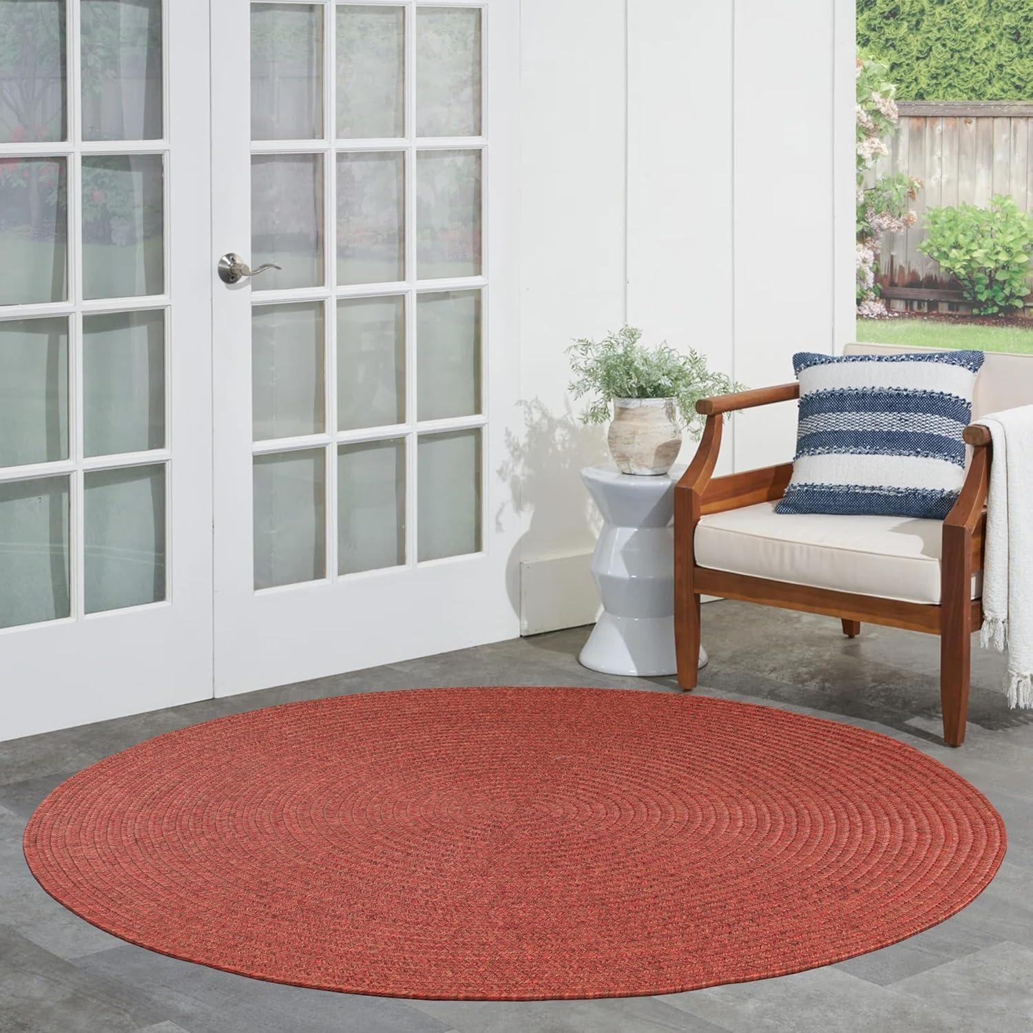 imageSuperior IndoorOutdoor Area Rug Reversible Braided Floor Decor for Living Room Kitchen Patio Front Porch Modern Boho Farmhouse Rugs Hardwood Bedroom Accessories 6 Round BrickBrick