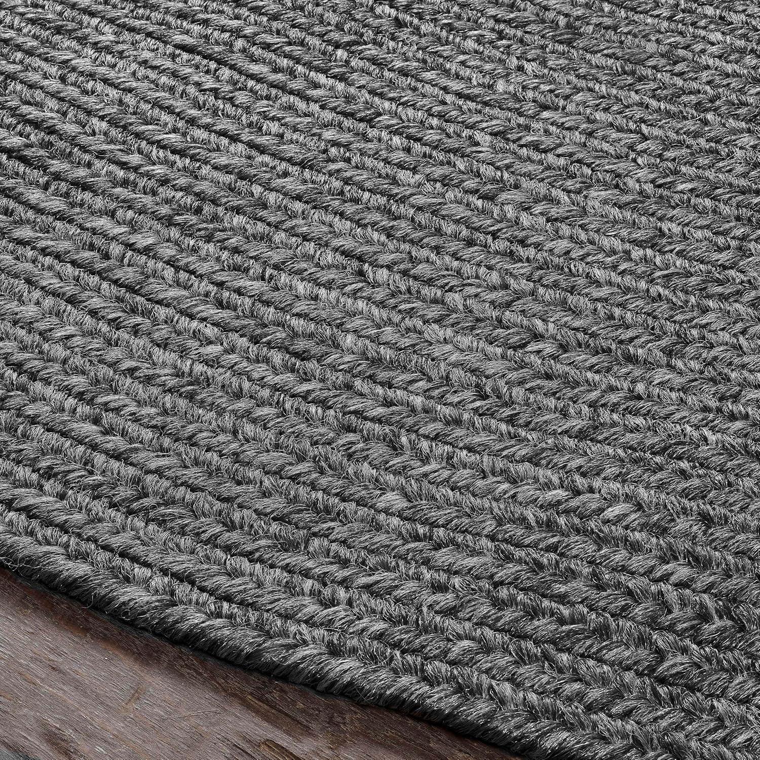 imageSuperior IndoorOutdoor Area Rug Reversible Braided Floor Decor for Living Room Kitchen Patio Front Porch Modern Boho Farmhouse Rugs Hardwood Bedroom Accessories 6 Round BrickCharcoal