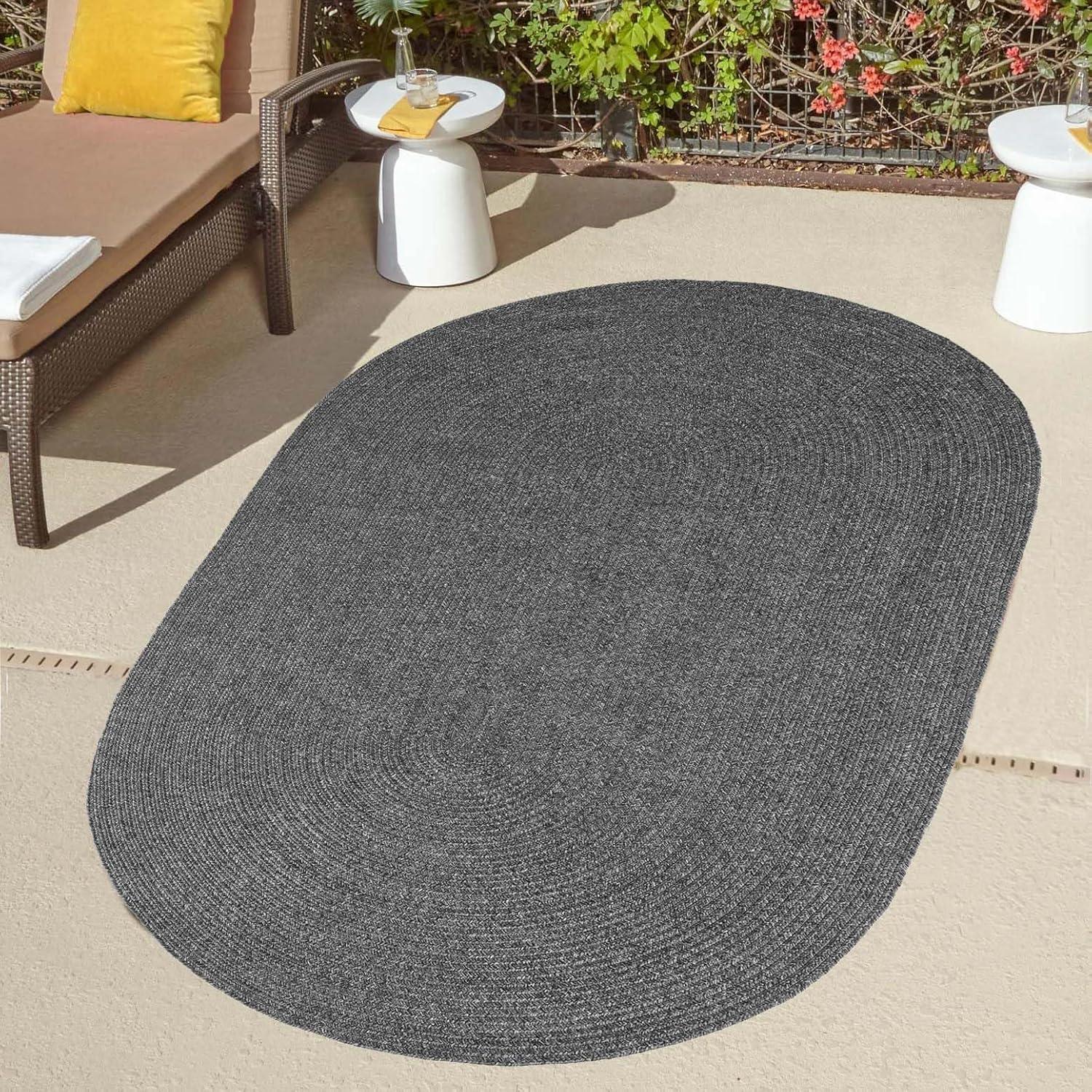 imageSuperior IndoorOutdoor Area Rug Reversible Braided Floor Decor for Living Room Kitchen Patio Front Porch Modern Boho Farmhouse Rugs Hardwood Bedroom Accessories 6 Round BrickCharcoal
