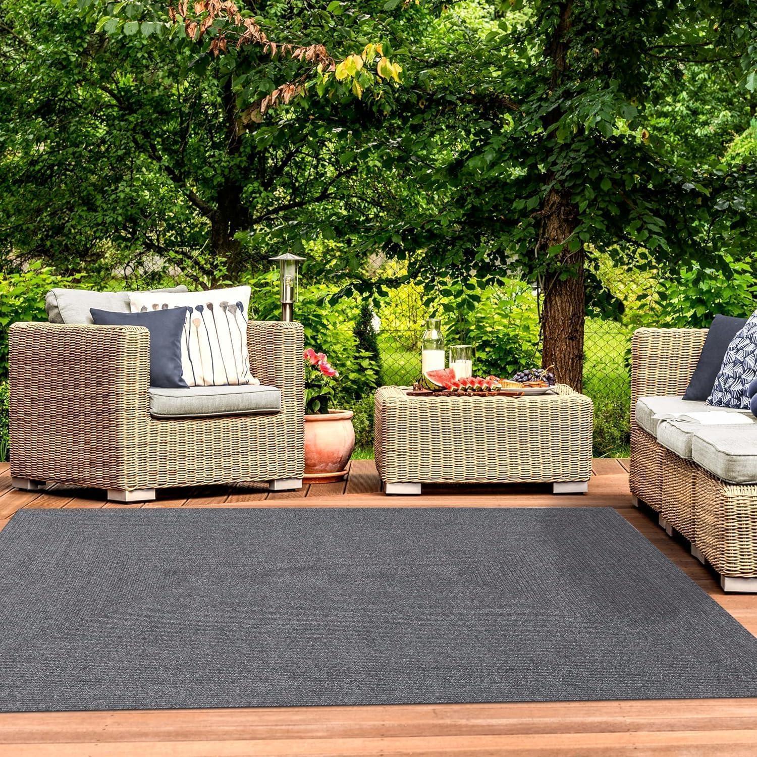 imageSuperior IndoorOutdoor Area Rug Reversible Braided Floor Decor for Living Room Kitchen Patio Front Porch Modern Boho Farmhouse Rugs Hardwood Bedroom Accessories 6 Round BrickCharcoal