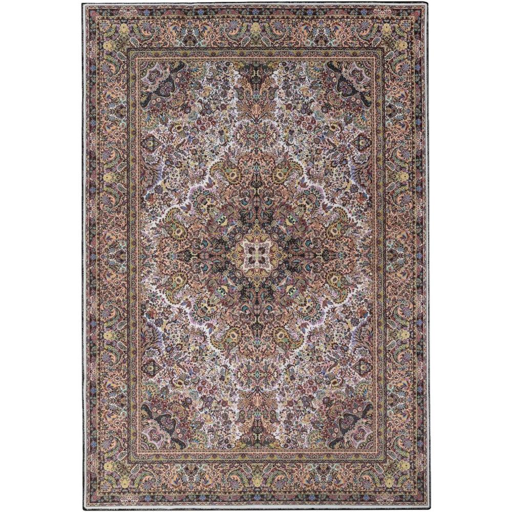 imageSuperior Medallion Washable Rug Cotton Backing Carpet for Dining Table Mud Room Easy Care NonSlip Rug for Entry Kitchen Low Pile Area Rug Flamingo Collection 6 x 9 Cream