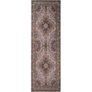 Superior Medallion Washable Rug, Cotton Backing, Carpet for Dining Table Mud Room, Easy Care, Non-Slip Rug for Entry, Kitchen, Low Pile Area Rug, Flamingo Collection, 2′ 7″ x 10′, Cream