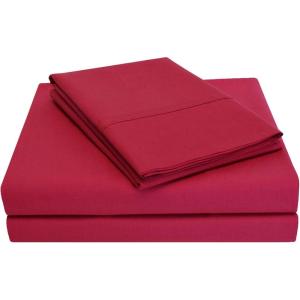 Superior Cotton Percale Deep Pocket Sheet Set, Twin, Burgundy, 4-Pieces