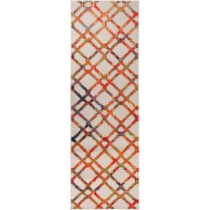 Superior Indoor Outdoor Runner Rug, Perfect for Patio, Poolside, Backyard, Porch, Easy Clean Washable, Ideal for High Traffic Areas, Non Skid, Modern Casual Geometric, 2’3″x10′, Cream