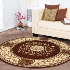 Superior Indoor Area Rug, Plush Carpet Cover, Traditional Oriental Medallion, Perfect for Hallway, Entryay, Living, Dining, Bedroom, Office, Kitchen, Medallion Collection, 5′ Round, Toffee(Toffee)
