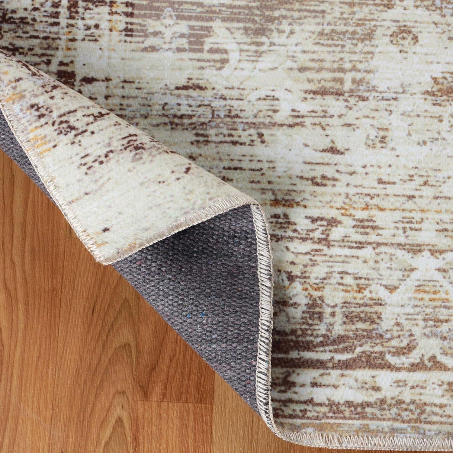 imageSuperior Vintage Medallion Washable Runner Rug Cotton Backing Carpet for Dining Table Mud Room Rug for Hallway Living Room Bedroom Low Pile Area Rug Dove Collection 2 7 x 10 Ivory