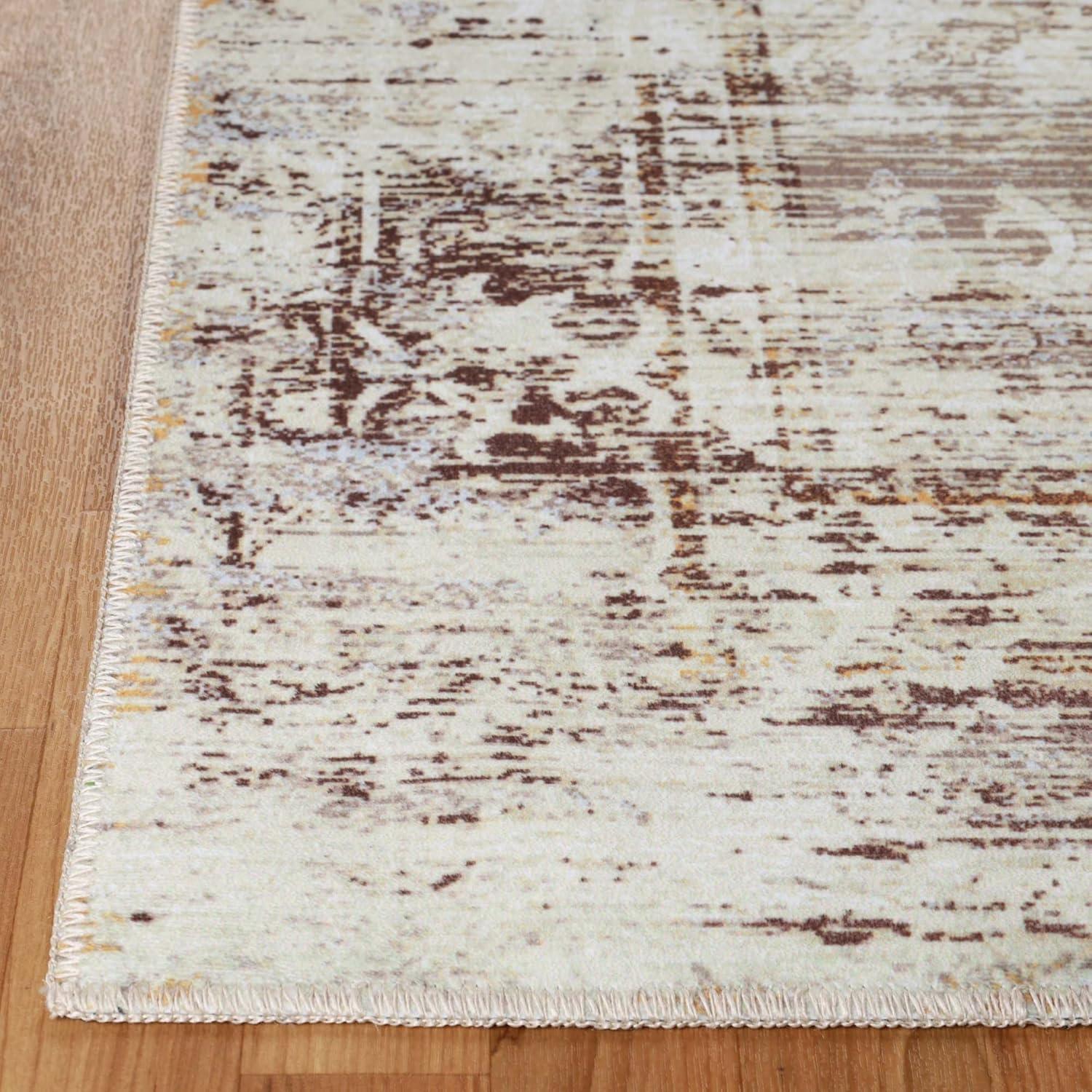 imageSuperior Vintage Medallion Washable Runner Rug Cotton Backing Carpet for Dining Table Mud Room Rug for Hallway Living Room Bedroom Low Pile Area Rug Dove Collection 2 7 x 12 Ivory