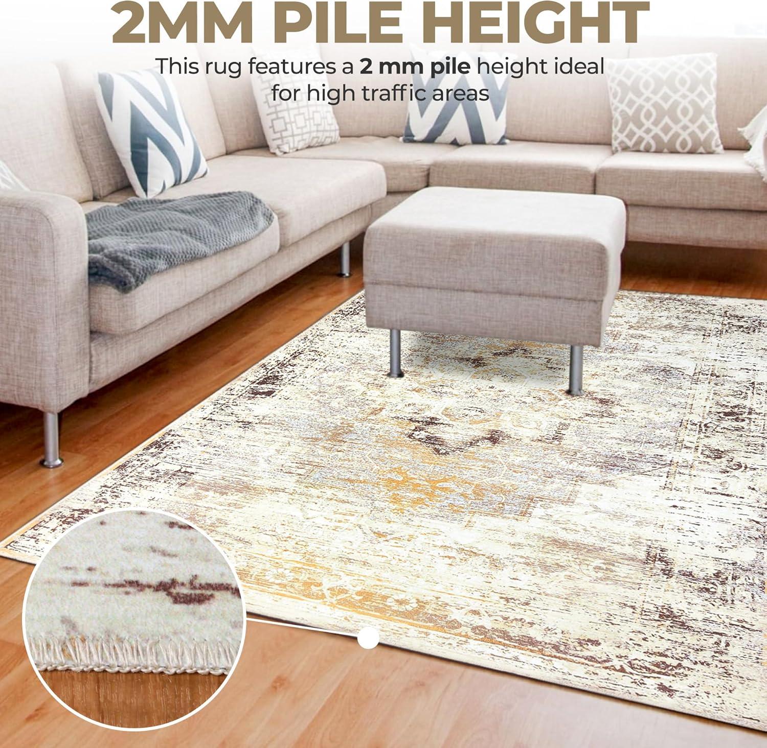 imageSuperior Vintage Medallion Washable Runner Rug Cotton Backing Carpet for Dining Table Mud Room Rug for Hallway Living Room Kitchen Bedroom Low Pile Area Rug Dove Collection 3 x 5 Ivory