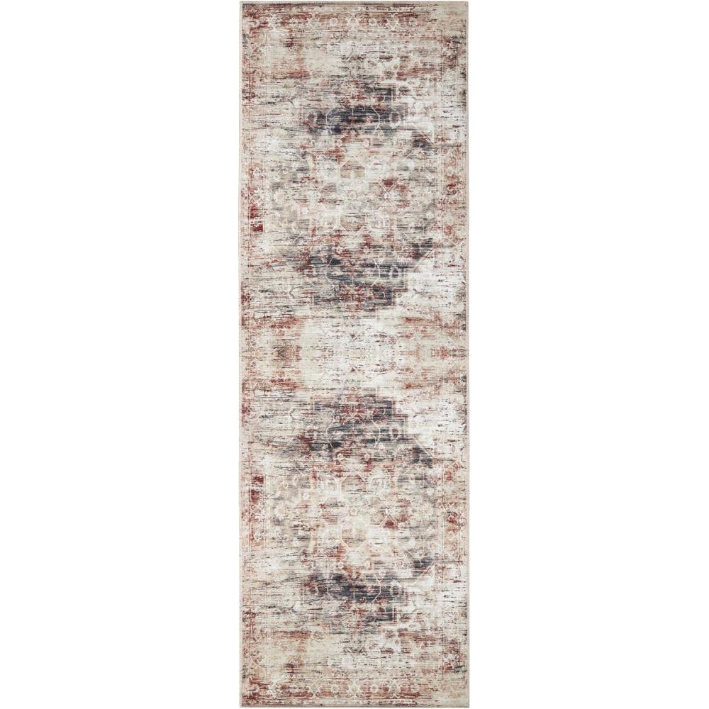 imageSuperior Medallion Washable Rug Cotton Backing Carpet for Dining Table Mud Room Easy Care NonSlip Rug for Entry Kitchen Low Pile Area Rug Canary Collection 2 7 x 8 Ivory