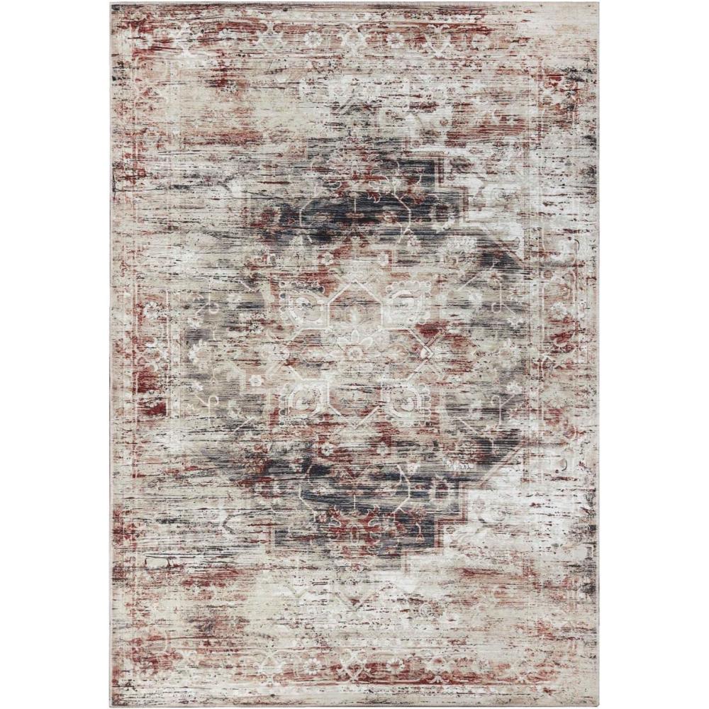 imageSuperior Medallion Washable Rug Cotton Backing Carpet for Dining Table Mud Room Easy Care NonSlip Rug for Entry Kitchen Low Pile Area Rug Canary Collection 2 x 3 Ivory